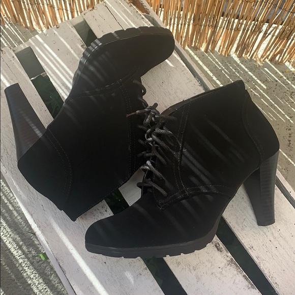 Shoes - Black Lace-up Faux Suede Booties